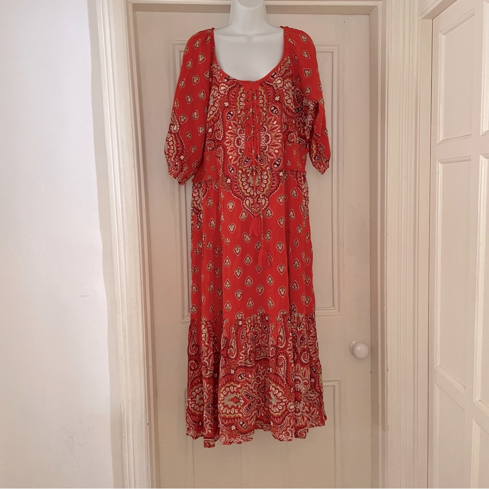 Joe Browns Orange Print Long Midi Dress - Embellished - Boho - Size 20 - NWT - Picture 2 of 6